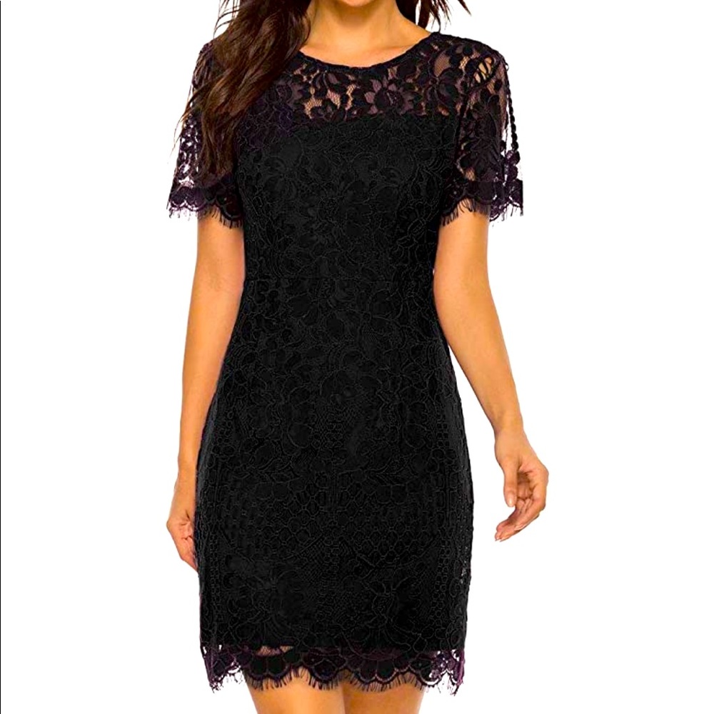 Merokeety Black Lace Floral Cocktail Dress